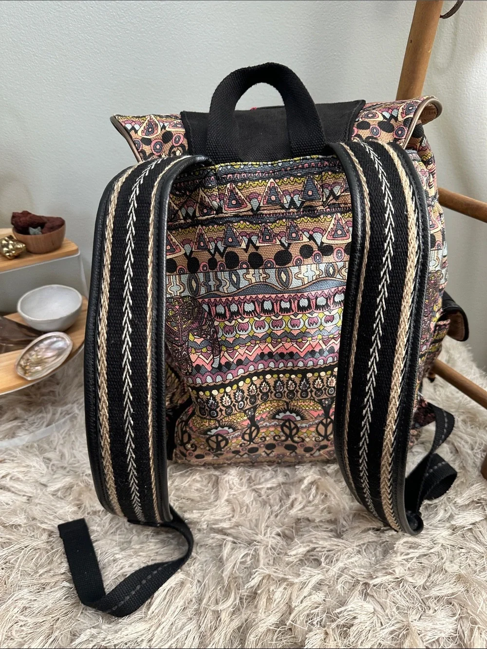 Sakroots Multicolor Boho Canvas Backpack‎ with Black Trim
